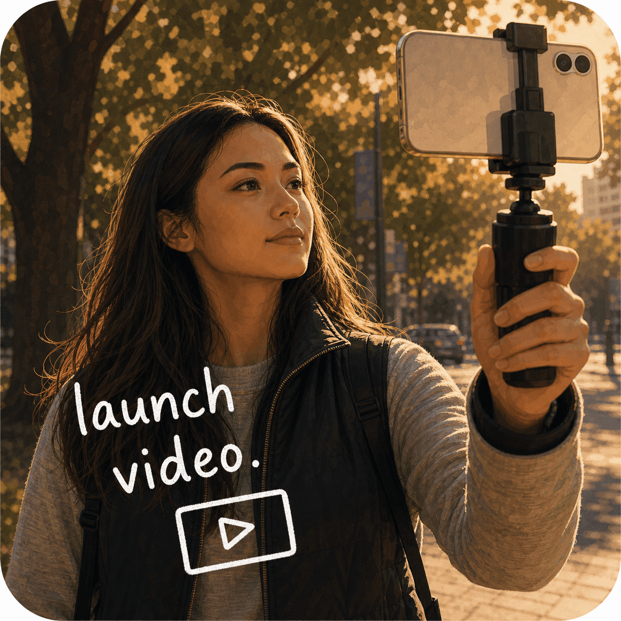 An illustrated founder recording a launch video